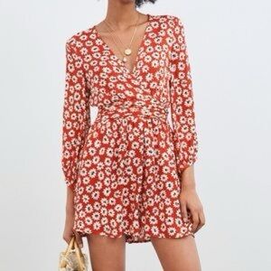 Zara Red Floral Long Sleeve Dress